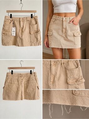 Zara Beige Cargo Denim Mini Skirt
